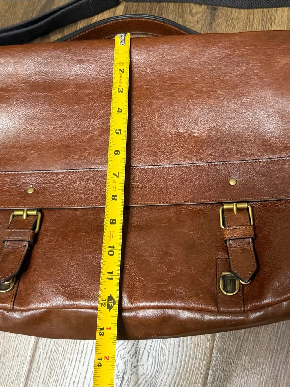 Fossil Brown Leather laptop Messenger Bag with Embossed Logo New